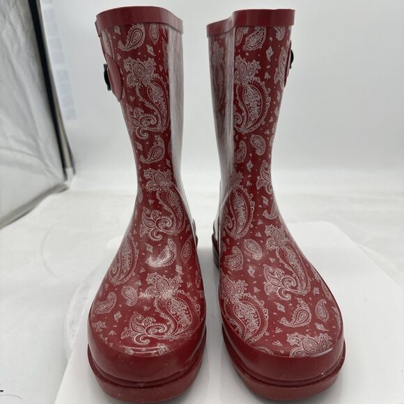 Women’s SIZE 6 Western Chief KERCHIEF Mid-CRIMSON Calf Rain Boots - Picture 4 of 10